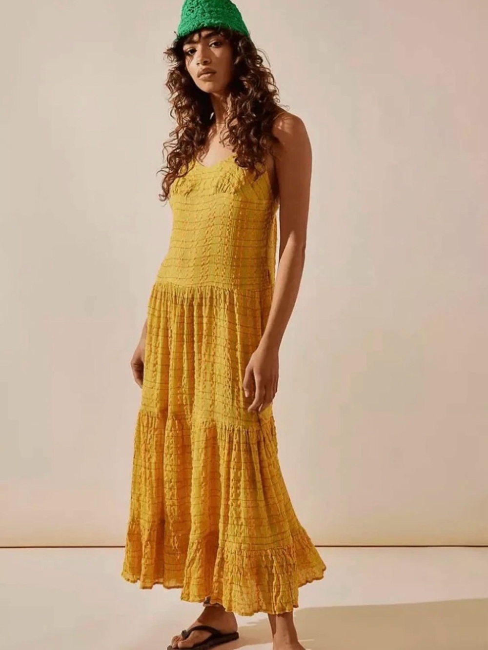 Free People Women's Marigold Yellow Relaxed Fit Sleeveless Maxi Dress Size M